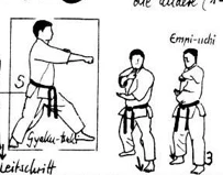 Zeichnung der Nijushiho mit Gyaku-Zuki und Empi-Uchi